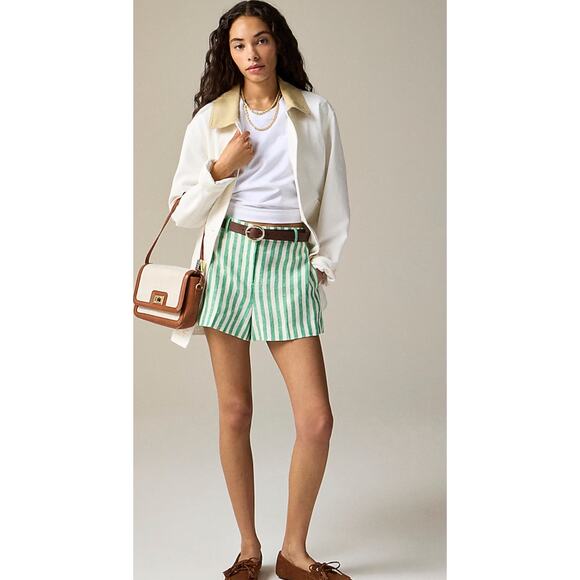 J Crew 3" Harbor Shorts L NWT Bright Clover Green Stripe White CH878 J.Crew